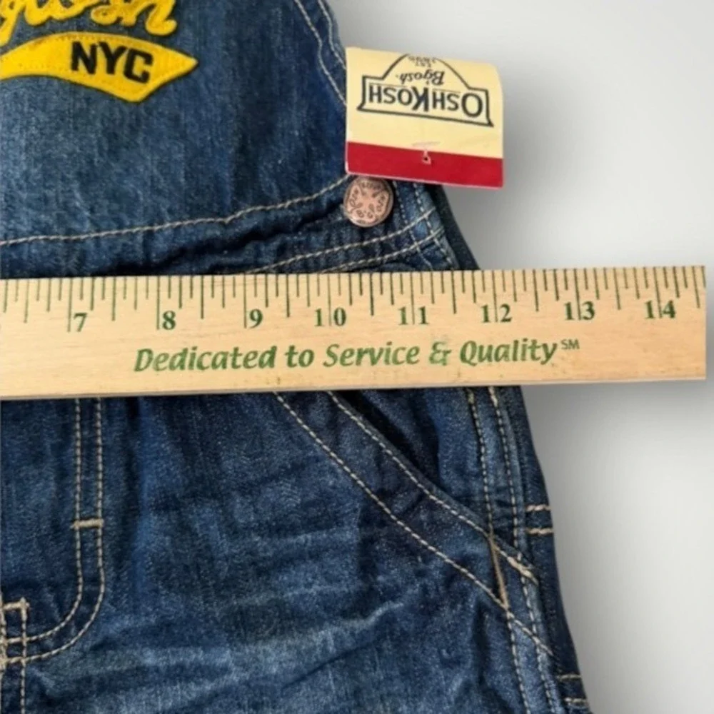 OshKosh Denim Overalls Toddler 2T Blue Embroidered Yellow Logo Classic Playwear